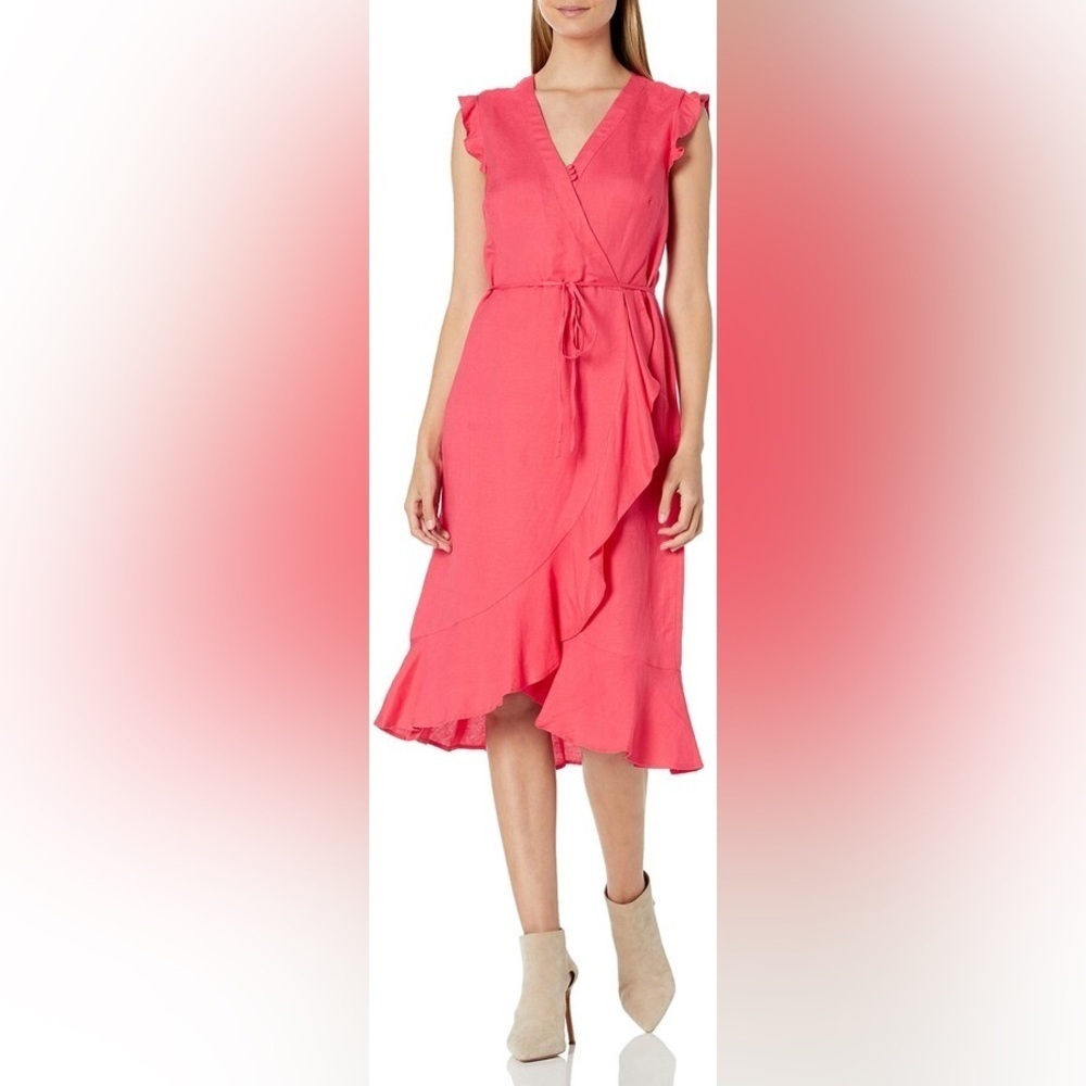 Karl Lagerfeld Linen Blend Faux Wrap Dress, size 4